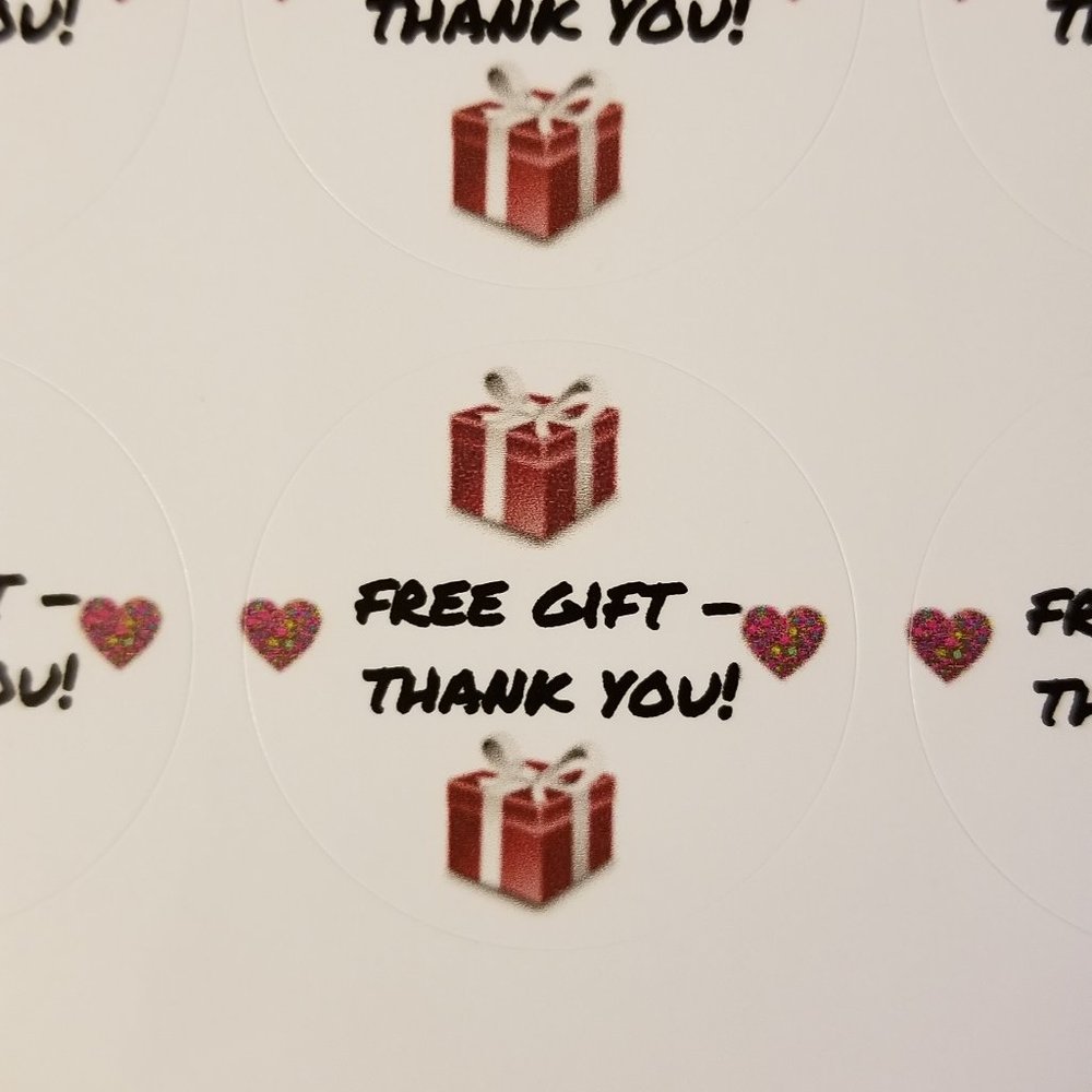 120 Labels Round White Gloss Free Gift Thank You!